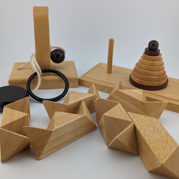 Lot of 3 Wooden Puzzle Games – Brain Teasers & Challenges - Picture 1 of 4